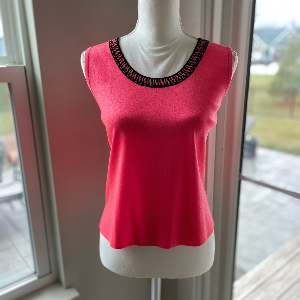Ming Wang Mid-Length Scoop Neck Knit Tank Hot Pink